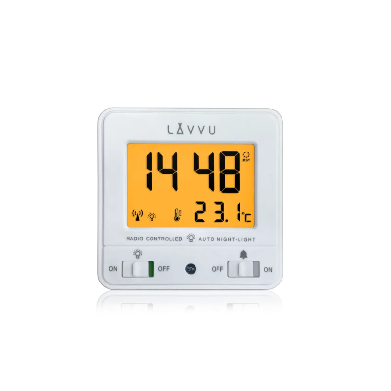LAVVU LAR0040 - Digitálny budík riadený rádiovým signálom Nordlys biely so svetelným senzorom
