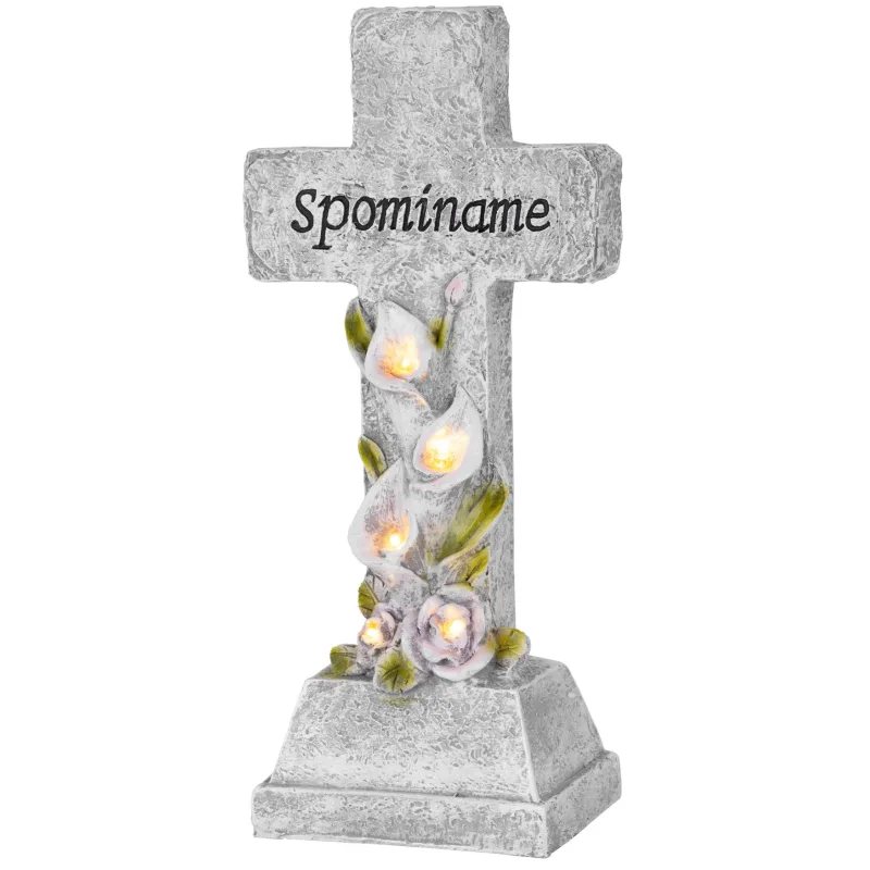 Dekorácia MagicHome, Kríž, LED, polyresin, na hrob, solar, 15x9,5x32 cm