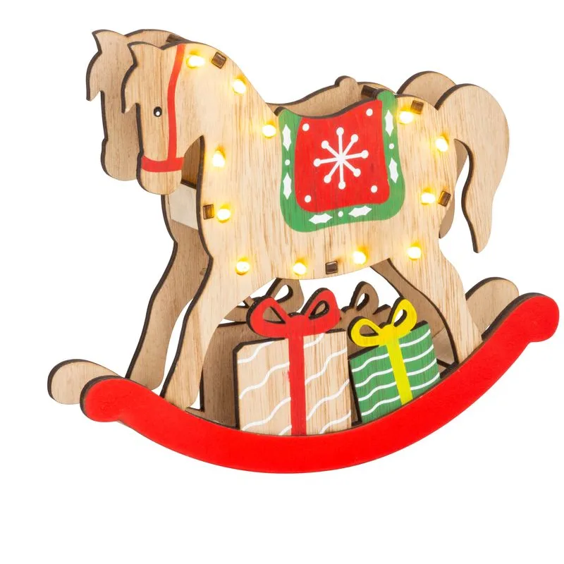 MagicHome Dekorácia Drevený koník 12 LED teplá biela 25x4x21 cm