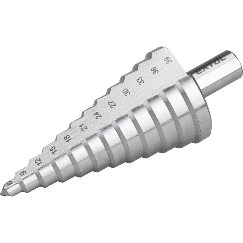 Extol Premium Vrták stupňovitý 6-39mm, stupňovanie 3mm, 12 otvorov, stopka pr.10mm, dĺžka 110mm, HSS, DIN 1412C