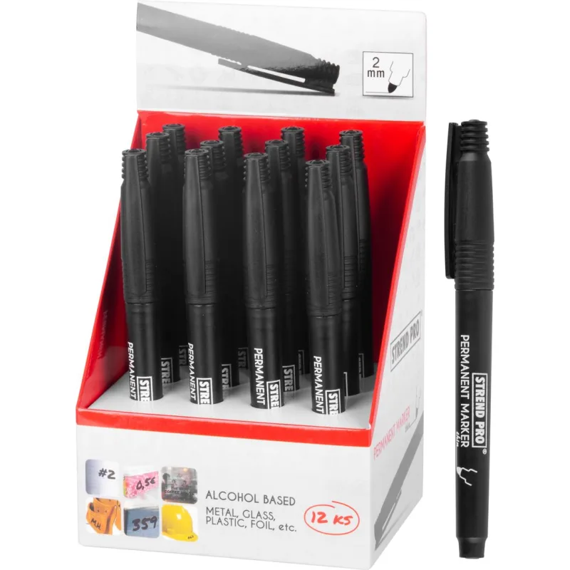 Strend Pro Značkovač Thin, 12 ks, tenký, čierny