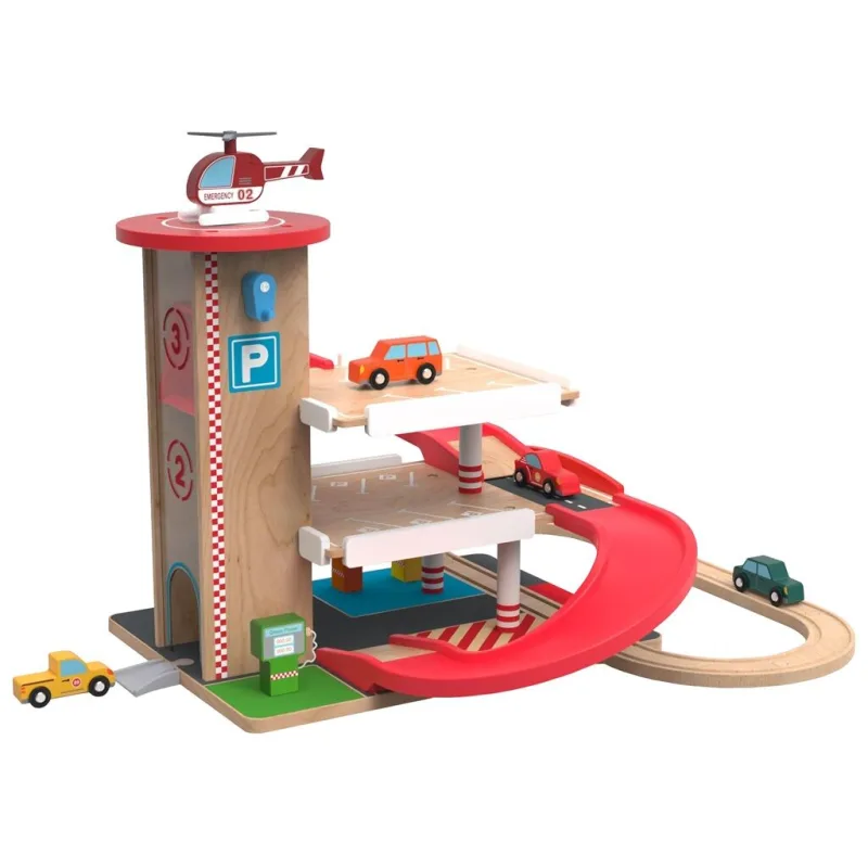 2Kids Toys Drevená garáž s vláčikodráhou