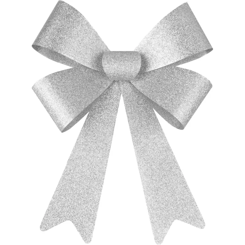 Vianočná dekorácia mašľa, strieborná, 38×30 cm