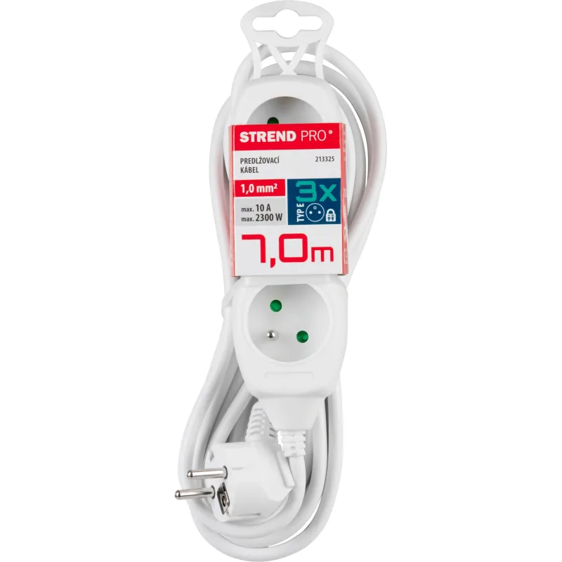Predlžovací kábel DG-F803B 7 m, biely, 3 zásuvky