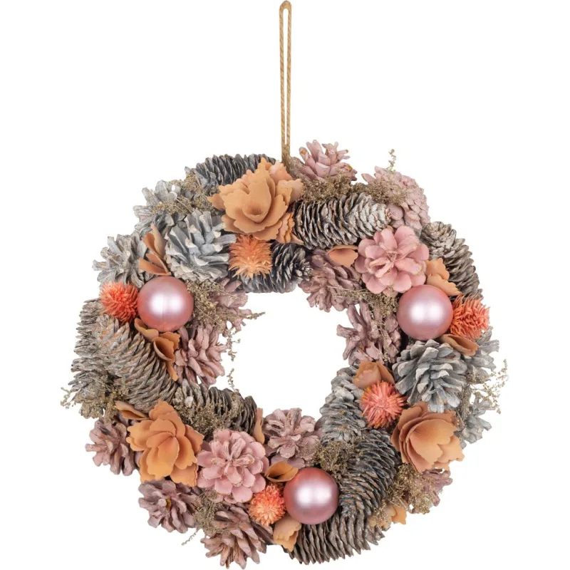 Veniec na dvere, závesný, ružovo-oranžový, 30 cm