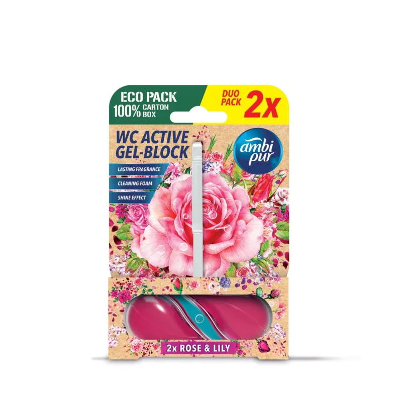 Ambipur WC Active gélový blok Ruže a ľalia 2×45 g