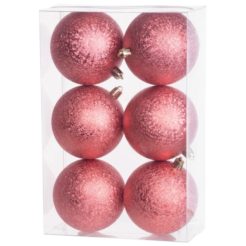 Vianočné gule na stromček 6 ks, červené, 8 cm