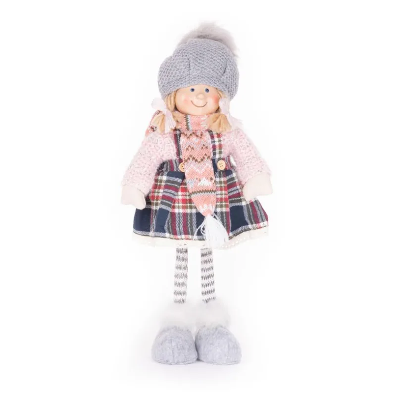 Vianočná dekorácia Dievča, 38 cm, v károvaných šatách