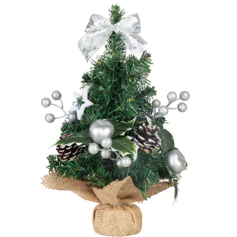 Vianočná dekorácia stromček, strieborné ozdoby, 30 cm