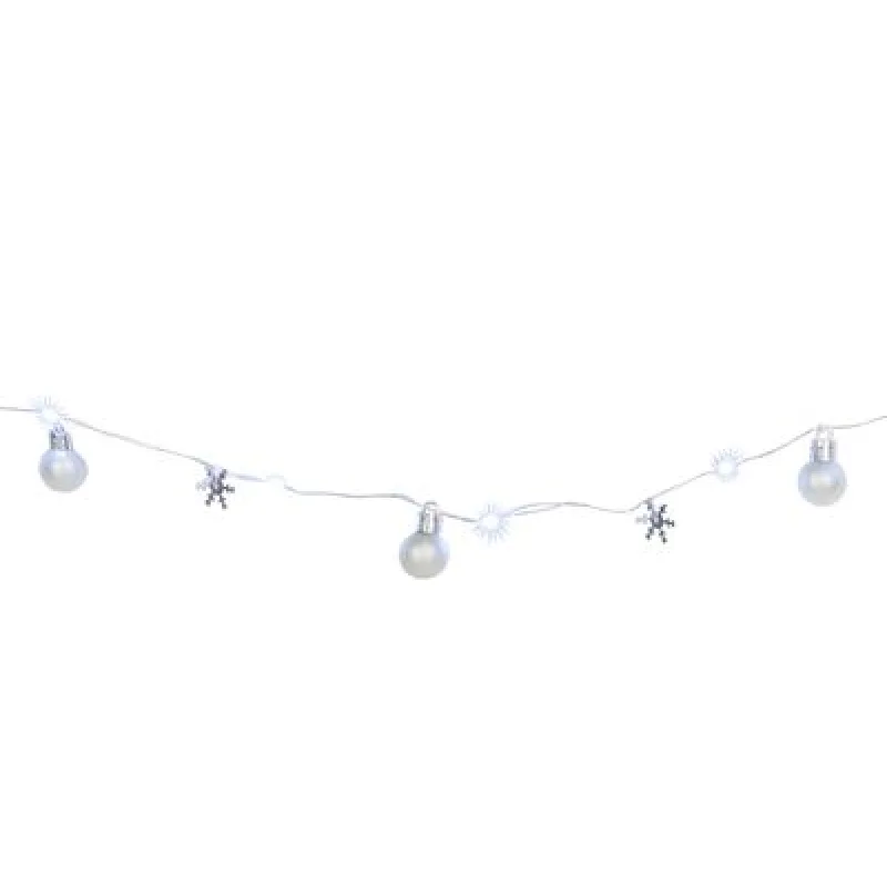 Vianočné osvetlenie reťaz Ball, 20 LED, studená biela, s guľami a vločkami, 1,9 m, interiér