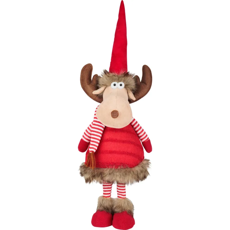 Vianočná postavička Sobia laň so šálom, látková, červená, 55 cm