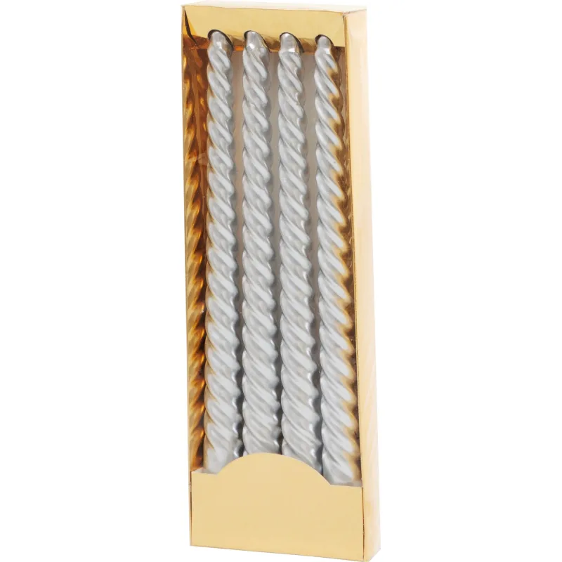 Strieborné špirálové sviečky MagicHome, 25 cm, balenie 4 ks