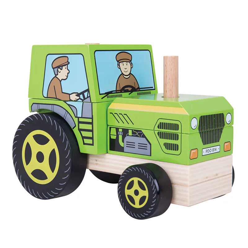 Bigjigs Toys Drevený traktor na nasadzovanie