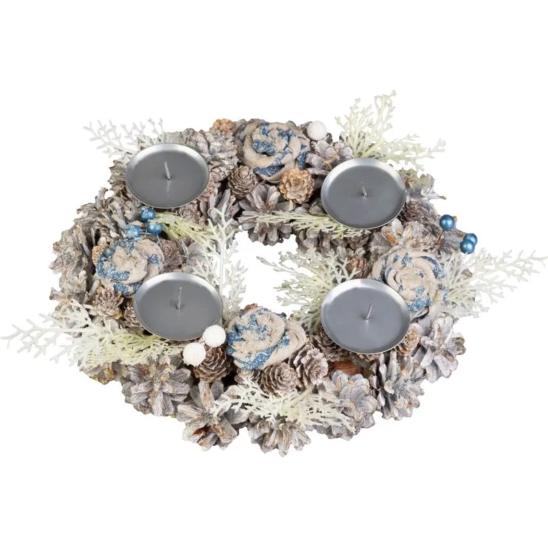 Veniec adventný, modro-biely, 30 cm