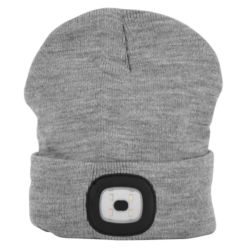 Čiapka s LED svetlom šedá, 4x SMD LED, USB nabíjanie