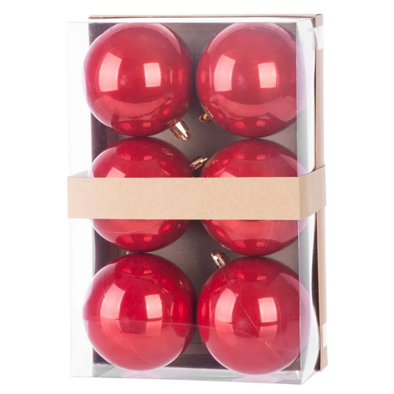 Vianočné gule na stromček 6 ks, červené, 8 cm