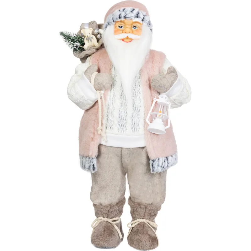 Vianočná dekorácia Santa, s darčekom, ružovo-hnedý, 60 cm