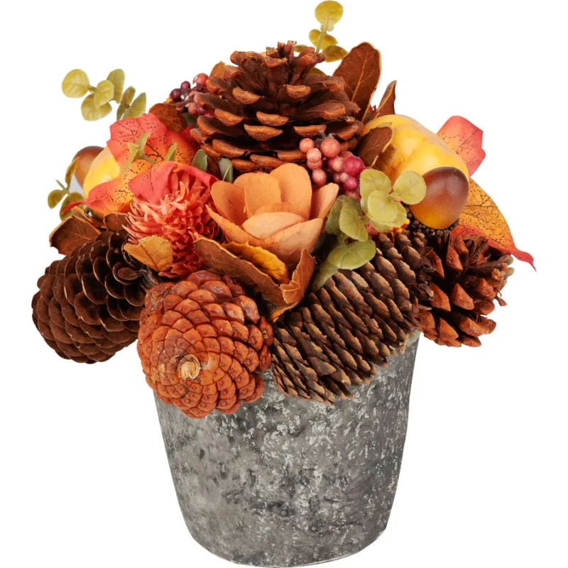 Ikebana MagicHome jesenná, oranžová, s lístím, 18 cm