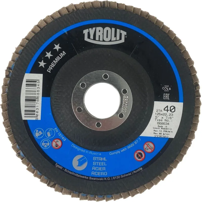 Kotúč Tyrolit 125x22,2 mm, A40-B, oceľ, Premium, šikmý