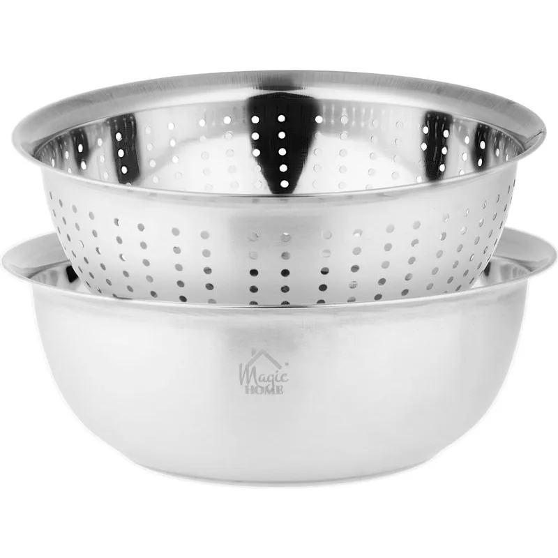 Cedník MagicHome, 26,5 cm, s miskou, okrúhle otvory, nerez