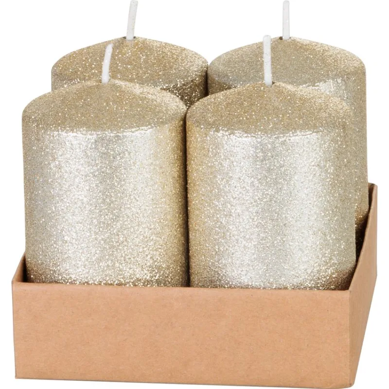 Adventné sviečky MagicHome, 4,8×8 cm, šampanské, trblietavé, sada 4 ks