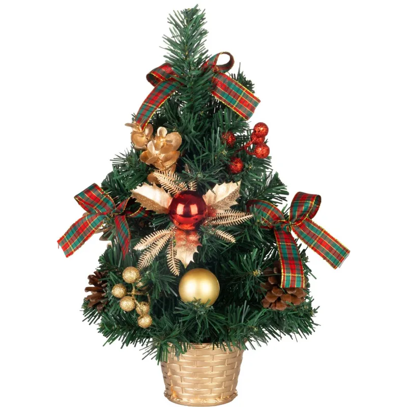 Vianočná dekorácia stromček, červené a zlaté ozdoby, 40 cm