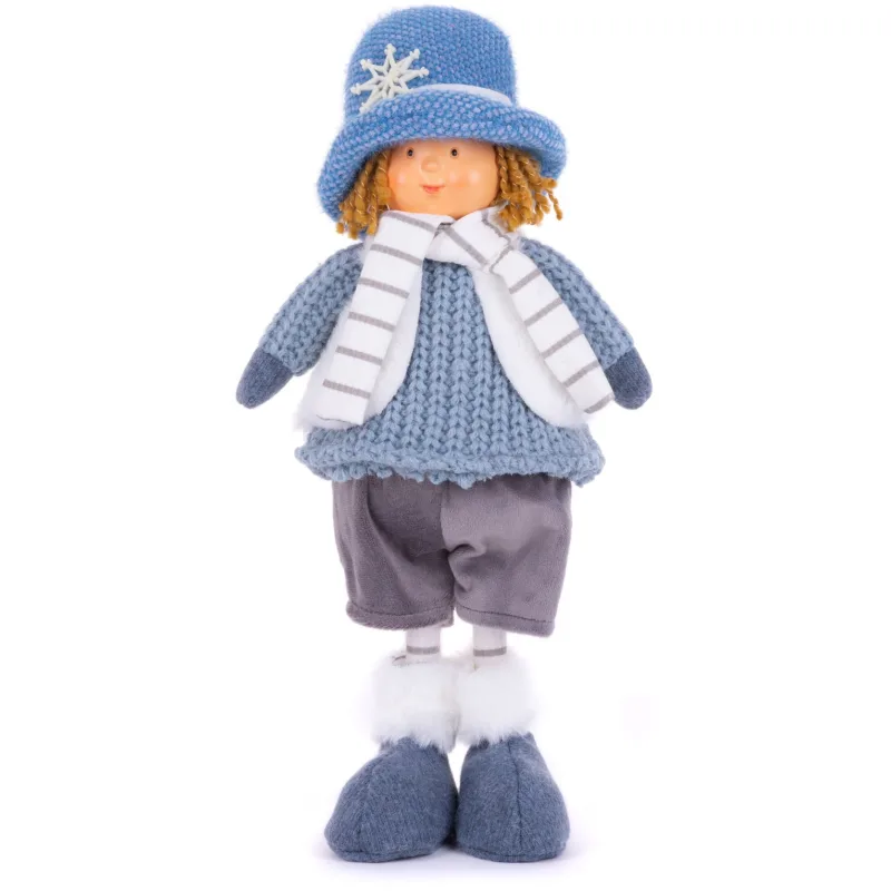 Vianočná dekorácia Chlapček s modrým klobúkom, látkový, modrý, 36 cm