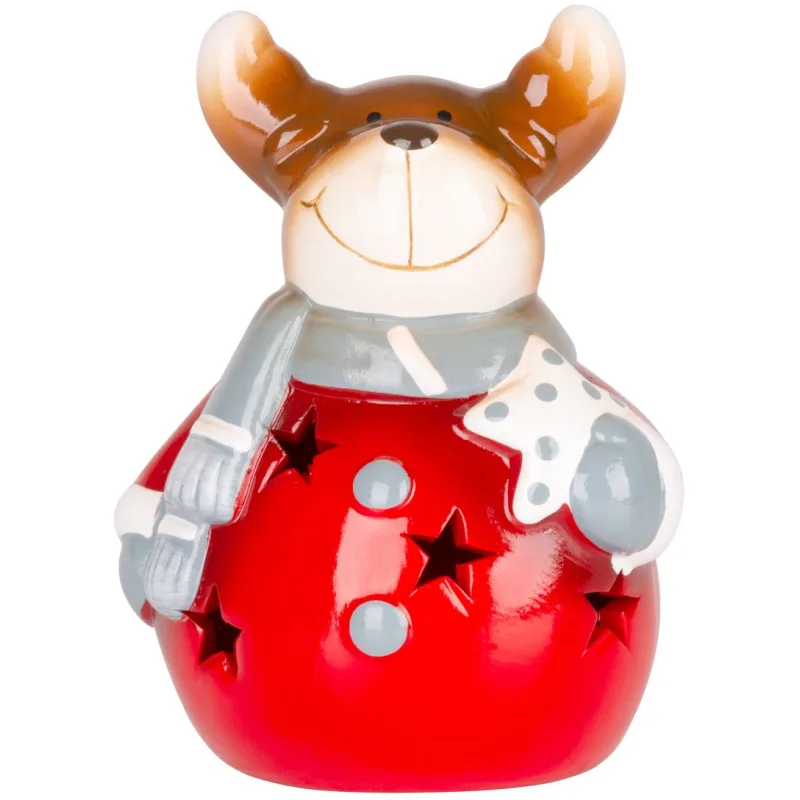 Vianočná dekorácia Usmiaty sob, LED, terakota, 12,5 cm