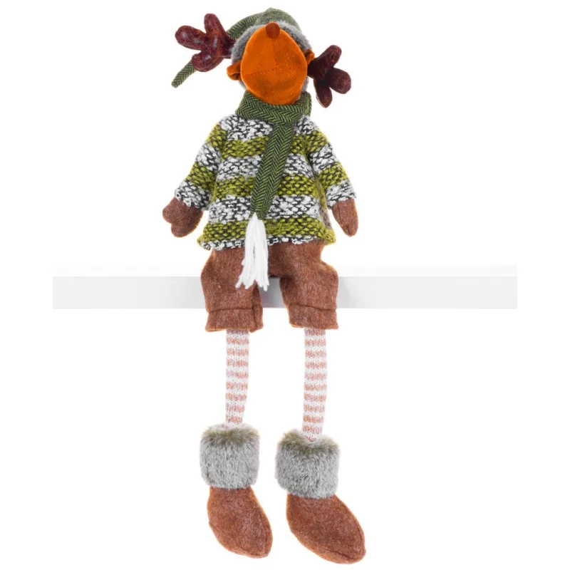 Vianočná dekorácia Sob chlapček v krátkych nohaviciach, látkový, zeleno-hnedý, 21x14x70 cm