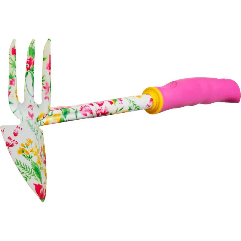 Motyčka Strend Pro, záhradnícka, špicatá, trojzubá, potlač kvetov, ružová, Ladies line