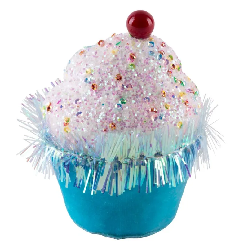 Vianočná dekorácia Candy Line, mafin, modrý, 7x7x11 cm, závesný