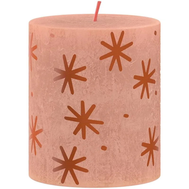 Vianočná sviečka Bolsius Rustic, with print Creamy Caramel, 80/68 mm