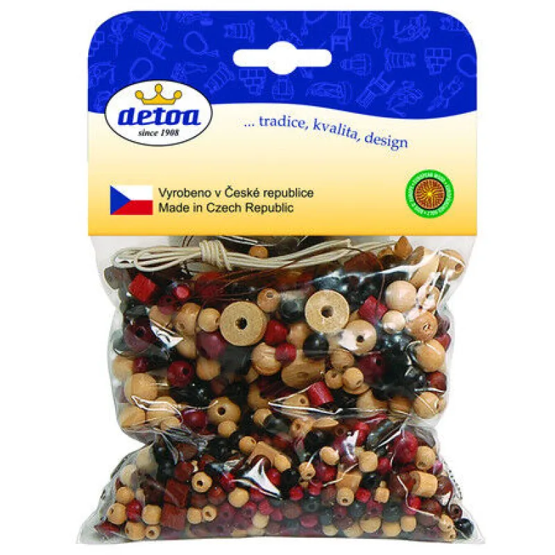 Detoa Drevené korálky - Mix perál hnedoprírodných 100g