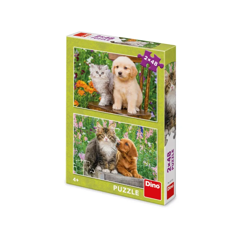 Dino Puzzle Psík a mačička na záhrade 2x48 dielikov