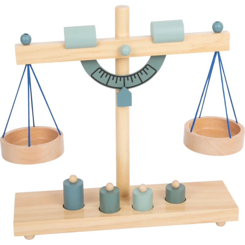 Drevená Váha s miskami sivomodrá