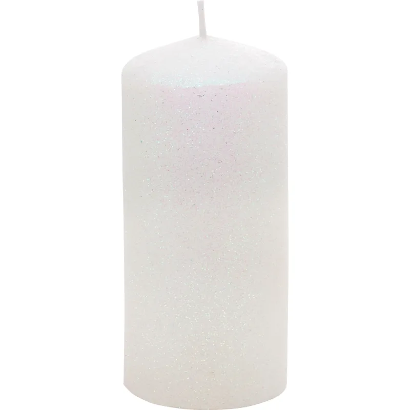 Biela sviečka MagicHome, 5,5×12 cm, s glitrami, 23 h horenia