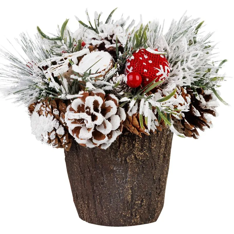 Ikebana MagicHome, zasnežená čečina, imitácia dreva, 18 cm