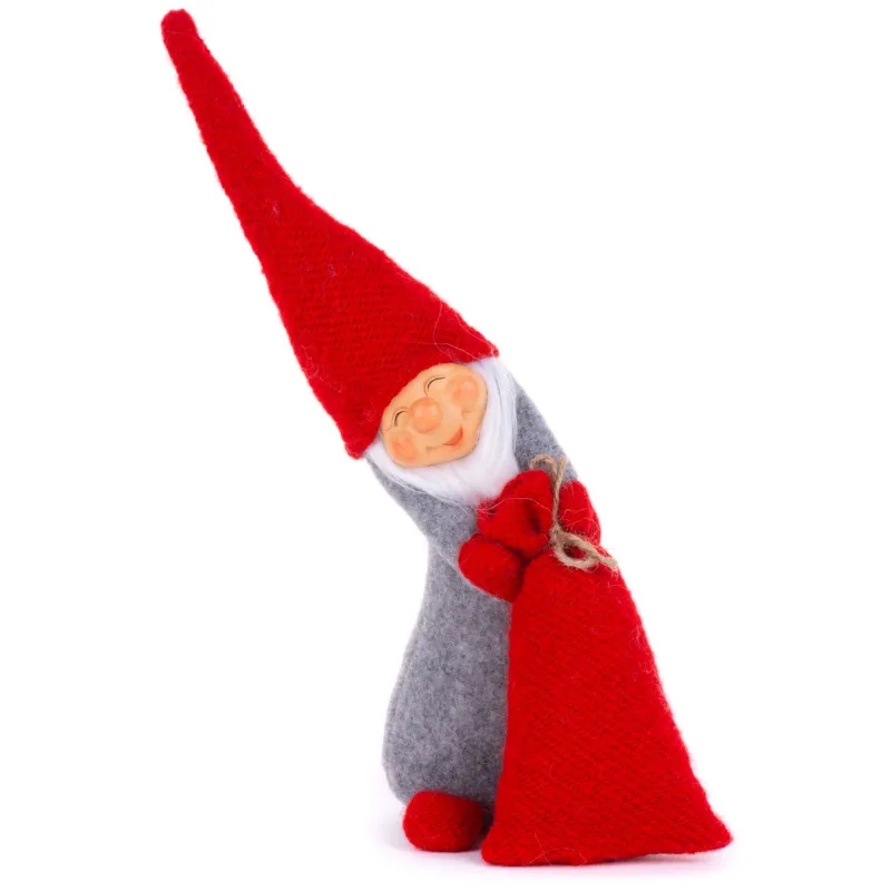 Vianočná dekorácia Škriatok s vrecom, červený, látkový, 43 cm