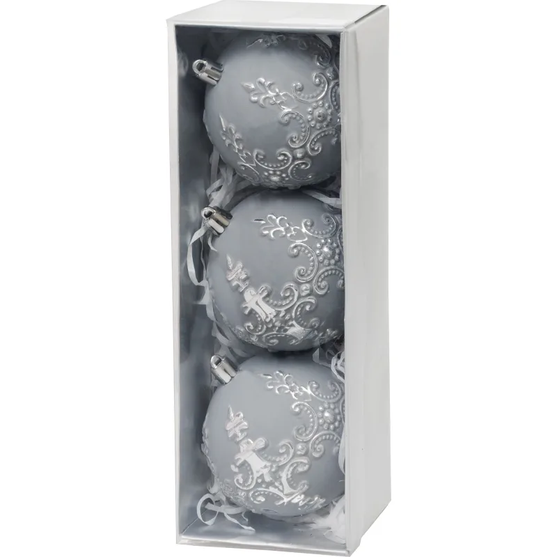 Gule na vianočný stromček, sada, 3 ks, strieborná, 8 cm