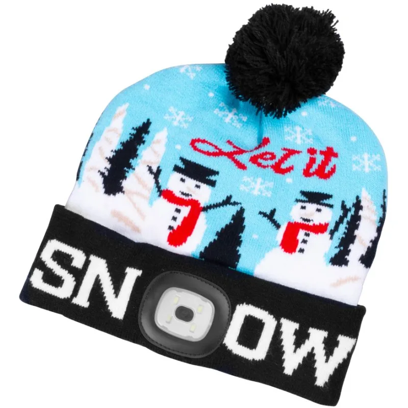 Čiapka s LED svetlom X-mas Let it snow modrá L, 4x SMD LED, USB nabíjanie