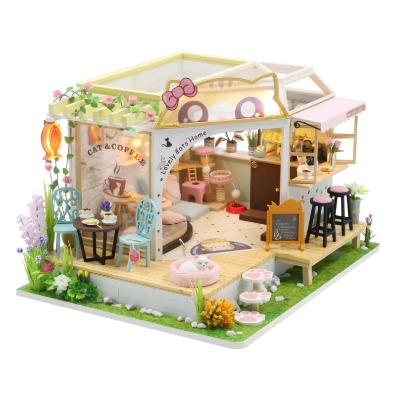 Dvěděti Miniatúra domčeka Mačacia kaviareň so záhradkou