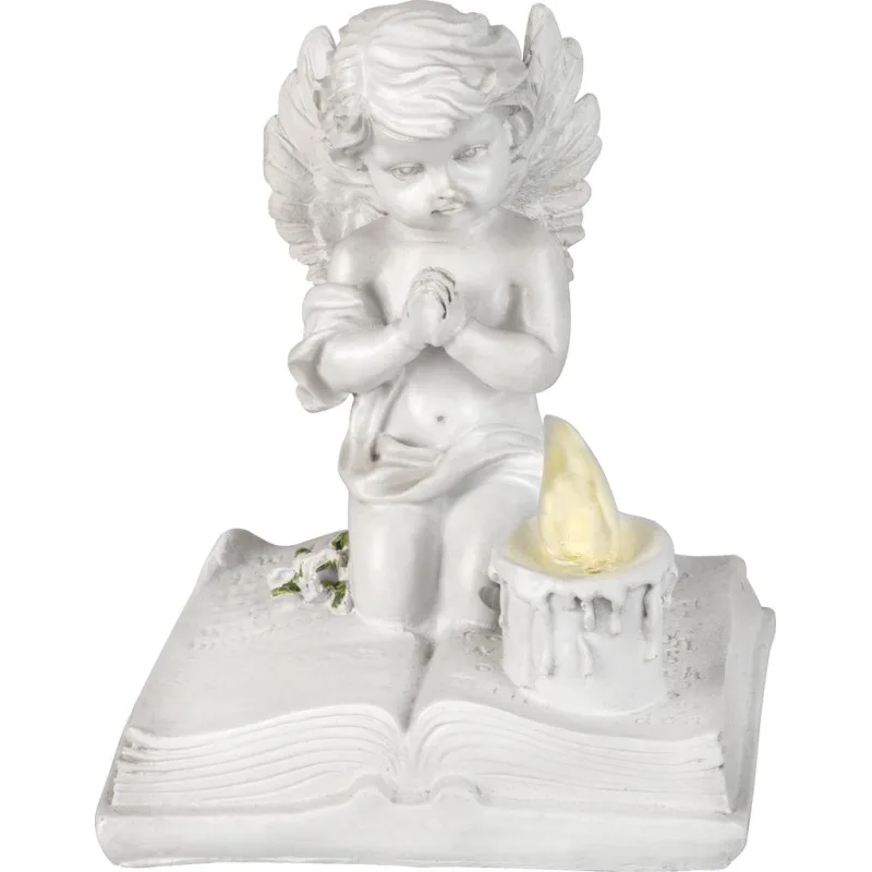 Dekorácia na hrob Modliaci anjelik na knihe, LED, polyresin, 11,5x7,5x13,5 cm