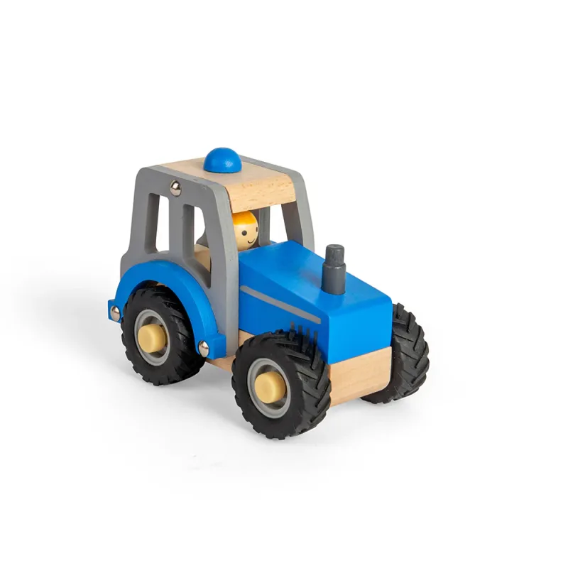Mini drevený traktor modrý