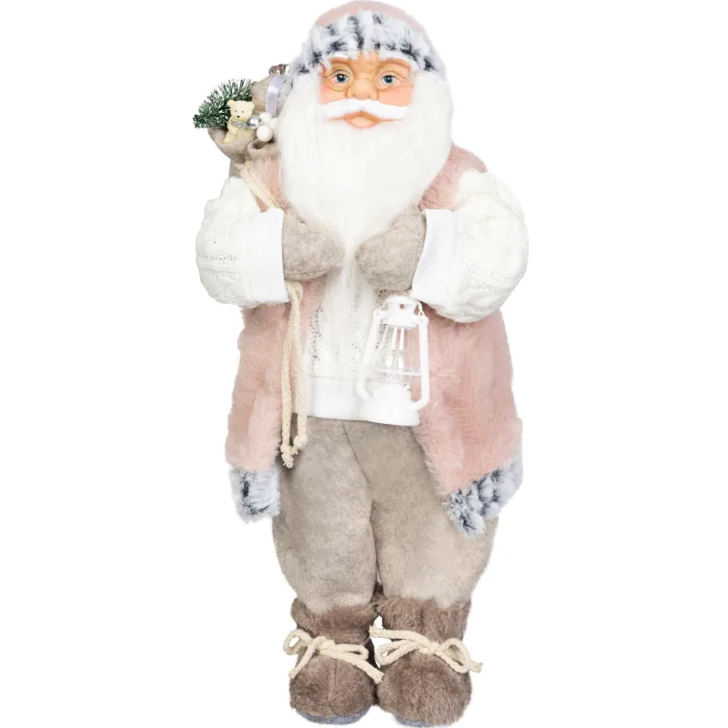 Vianočná dekorácia Santa, s darčekom, ružovo-hnedý, 46 cm