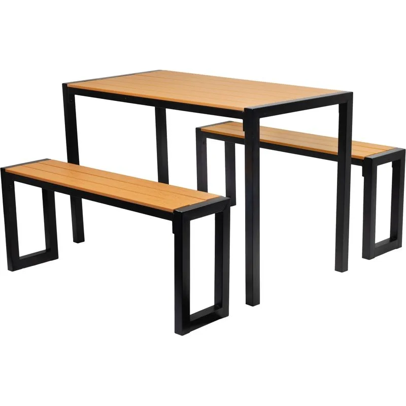 Záhradný set Gardiva - stôl a 2 lavičky, drevo/kov/plast