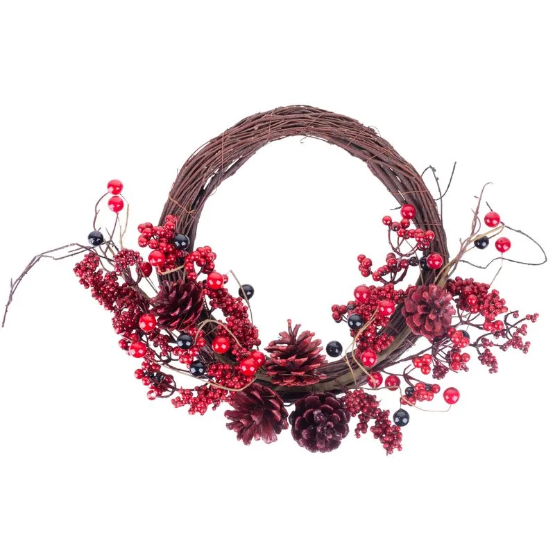 Veniec na dvere MagicHome, prútený s čečinou, 37x32 cm