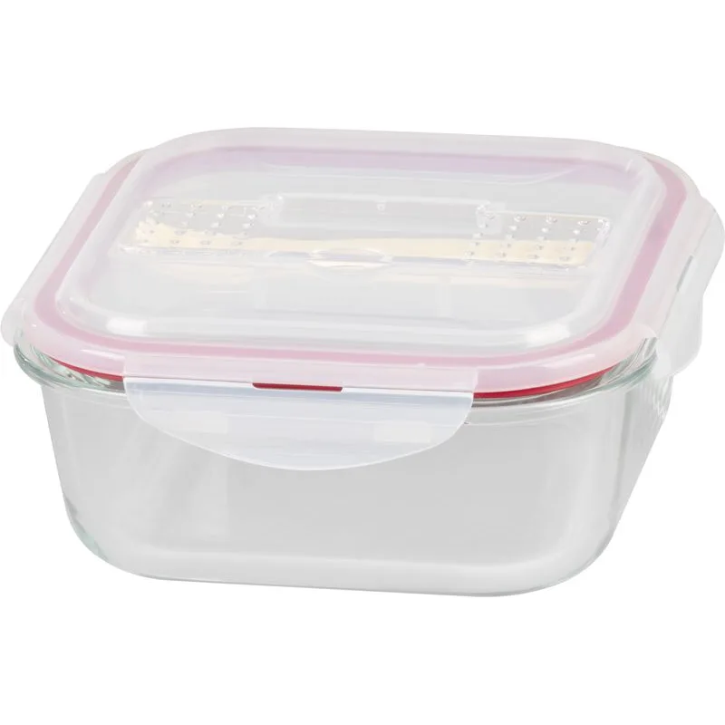 Dóza MagicHome štvorcová 1200 ml, sklenená, s vekom Clip a príborom