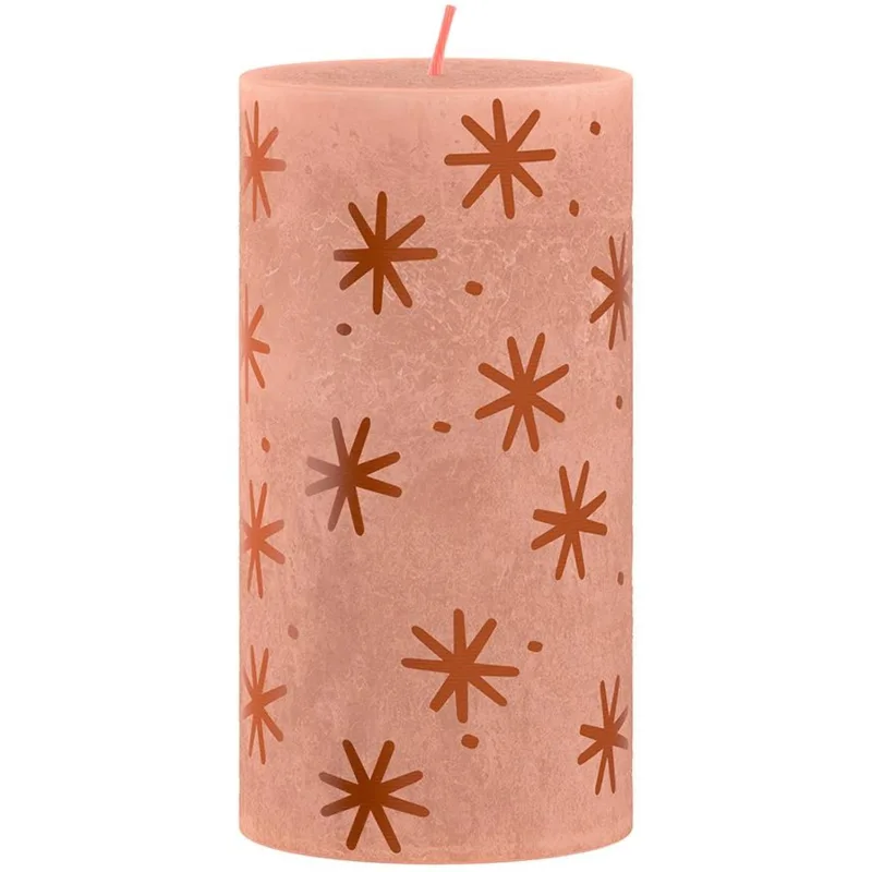Vianočná sviečka Bolsius Rustic, with print Creamy Caramel, 130/68 mm