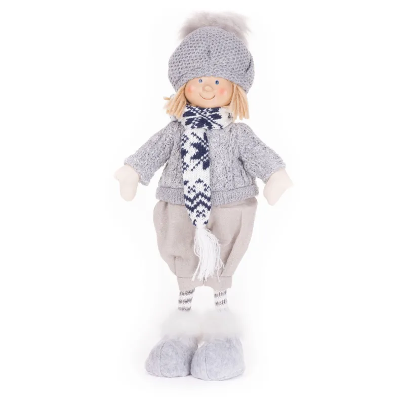 Vianočná dekorácia Chlapec, 38 cm, s modrým šálikom
