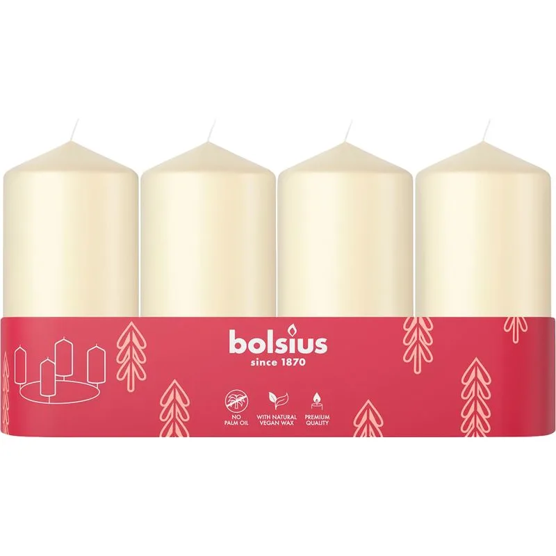 Adventné sviečky Bolsius Pillar, krémové, 48x100 mm, 4 ks